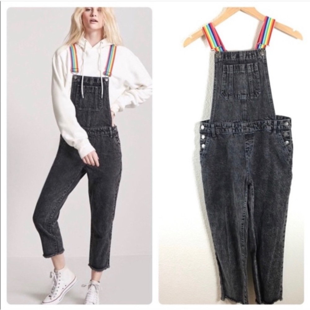 Laser kitten x forever 21 rainbow overalls Size L